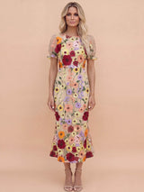 3D Floral Appliqué Midi Dress