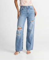 Distressed High-Waist Wide-Leg Jeans