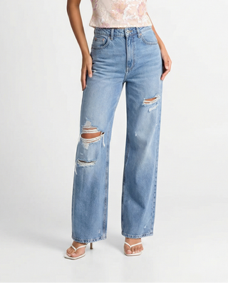 Distressed High-Waist Wide-Leg Jeans
