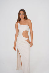 One-Shoulder Cut-Out Maxi Dress — White