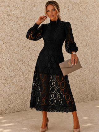 Jasmine Black Lace Midi Dress