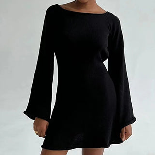Bell-Sleeve Backless Knit Cover-Up