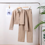 Zip-Collar Crop Top & Straight Pants Set