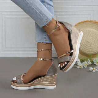 Metallic Platform Wedge Sandals