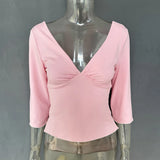 Split-Hem V-Neck Long-Sleeve Top
