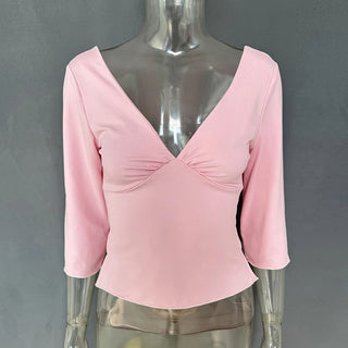 Split-Hem V-Neck Long-Sleeve Top