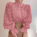Lace High-Neck Long-Sleeve Blouse