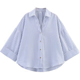 Striped Long-Sleeve Oversized Blouse