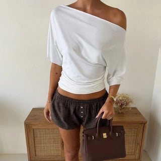 One-Shoulder Ruched Crop Tee