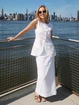 Linen Vest & High-Waist Skirt Set