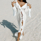Ruffle-Sleeve V-Neck Beach Dress