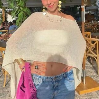 Open-Knit Asymmetric Beach Cover-Up