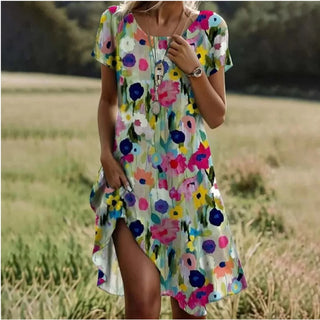 Printed Round-Neck Midi Dress