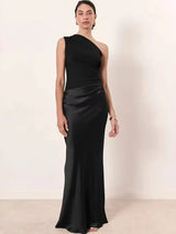 Satin-Look One-Shoulder Maxi Dress