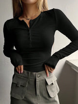 Button-Up Slim-Fit Long-Sleeve T-Shirt