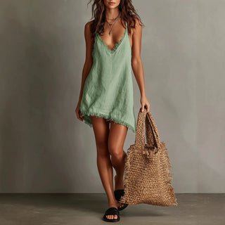 Contrast-Edge Vacation Mini Dress