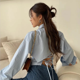 Long-Sleeve Backless Slim-Fit Blouse