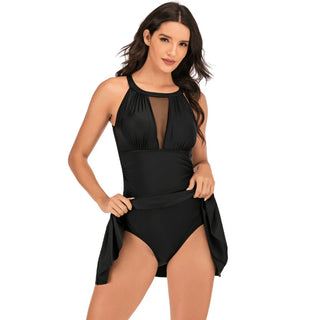 Mesh Panel Swim Dress with Shorts