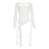 Mesh Ruffle Long-Sleeve Crop T-Shirt
