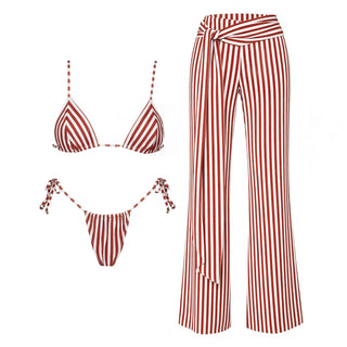 Striped Three-Piece Bikini Set