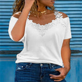 Lace Off-Shoulder V-Neck T-Shirt
