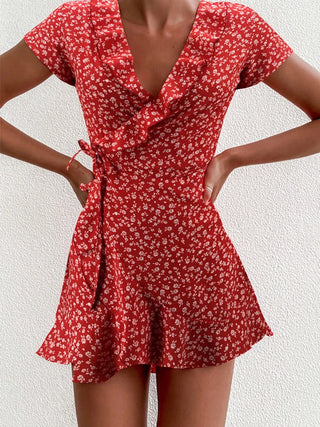 Floral Ruffle V-Neck Mini Dress
