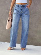 Denim Straight-Leg Wide-Leg Jeans