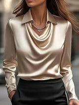 Plus-Size Satin-Look Pleated Blouse
