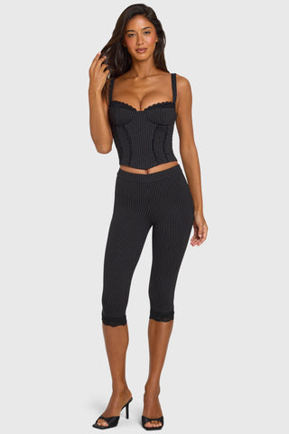 Black Pinstripe Ponte Capri Leggings