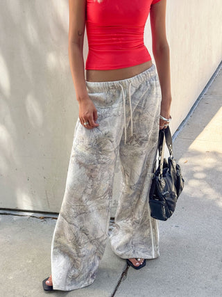 Wide-Leg Drawstring Sweatpants – Green Camo