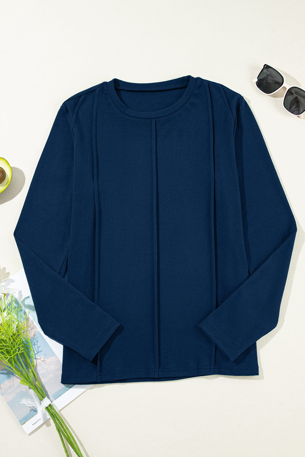 Women's Exposed-Seam Long-Sleeve Top – Navy