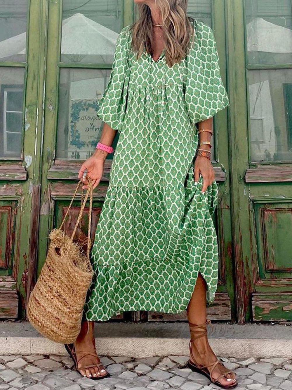 Marisol Bohemian Print Maxi Dress – Light Green