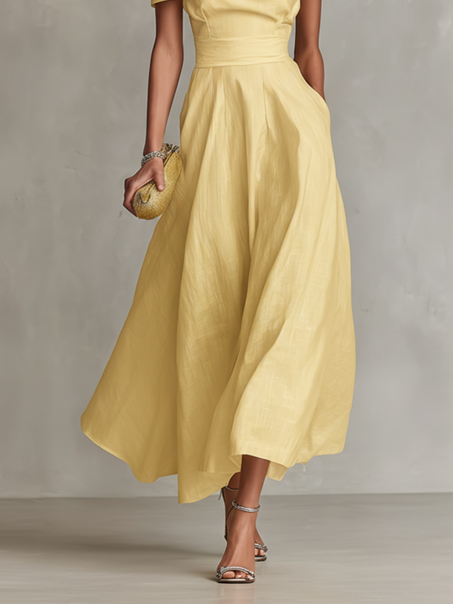 Soleil One Shoulder Linen Dress by Aurelia Sun