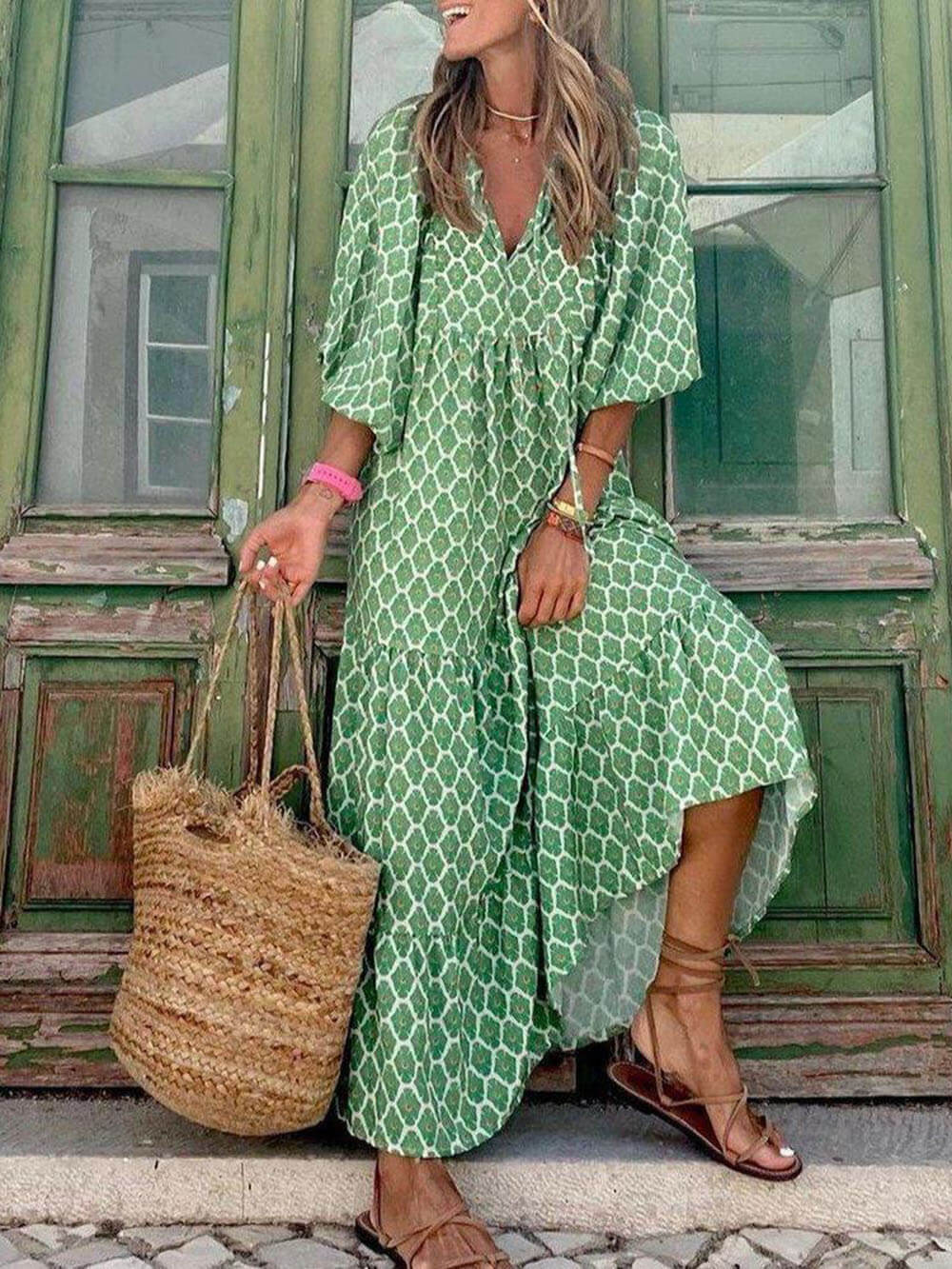 Marisol Bohemian Print Maxi Dress – Light Green