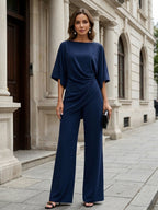 Jamie Draped Two-Piece Trouser Set in Blue by Aurelia Sun