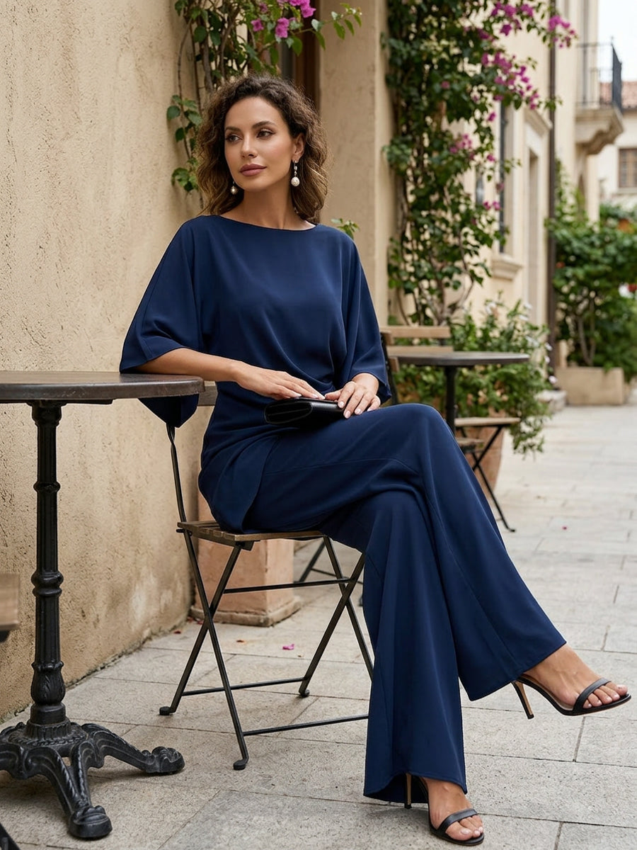 Jamie Draped Two-Piece Trouser Set in Blue by Aurelia Sun