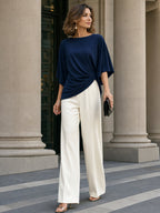 Jamie Draped Two-Piece Trouser Set in Blue by Aurelia Sun