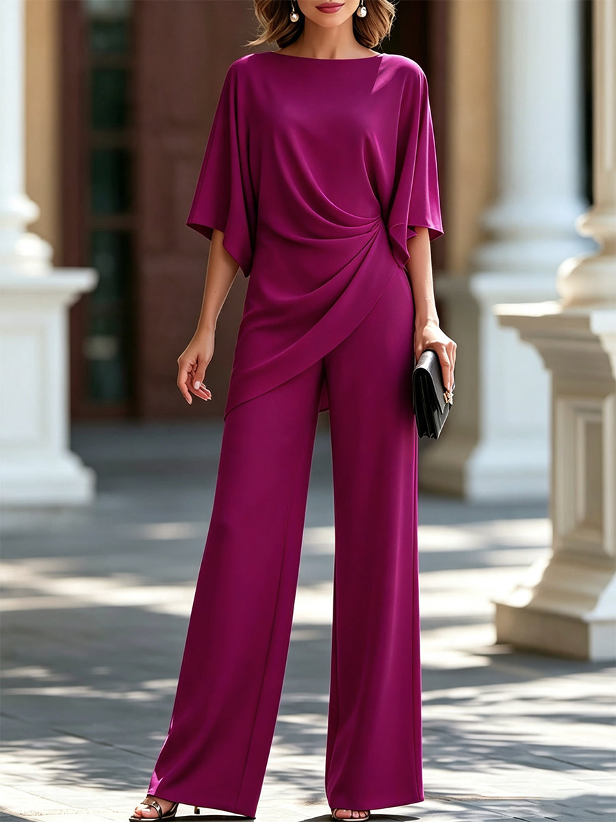 Jamie Draped Two-Piece Trouser Set in Navy by Aurelia Sun
