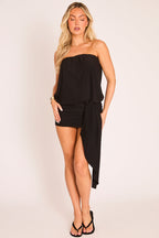 Black Bandeau Drape Mini Dress
