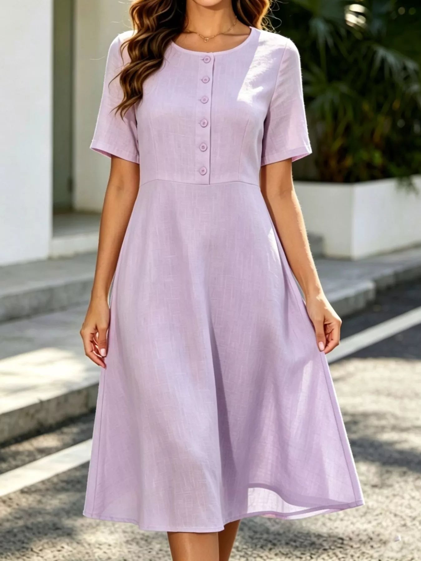 Women's A-Line Midi Dress with Pockets – Purple