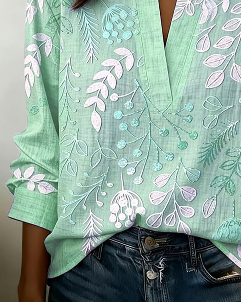 Brielle Soft-Touch Floral Blouse – Green/Grey
