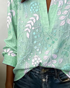 Brielle Soft-Touch Floral Blouse – Green/Grey