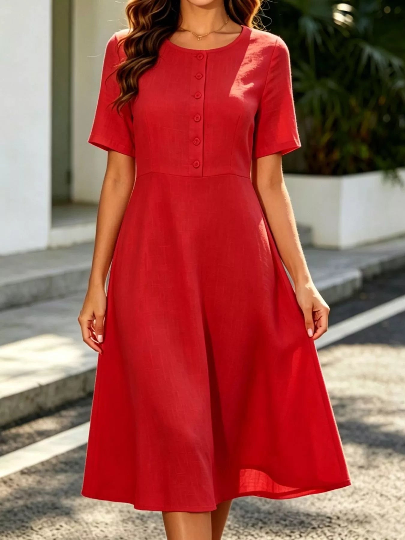 Women's A-Line Midi Dress with Pockets – Purple