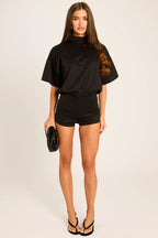 Black Open-Back Micro Playsuit