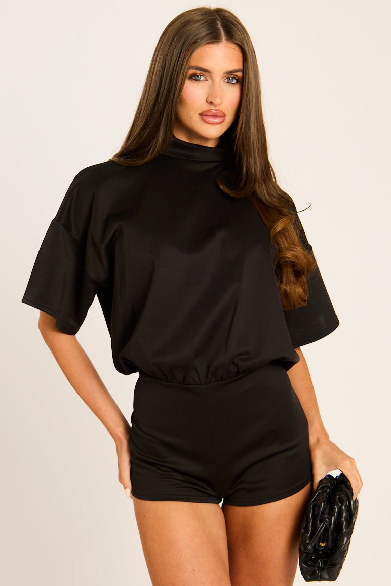 Black Open-Back Micro Playsuit