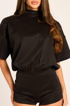 Black Open-Back Micro Playsuit