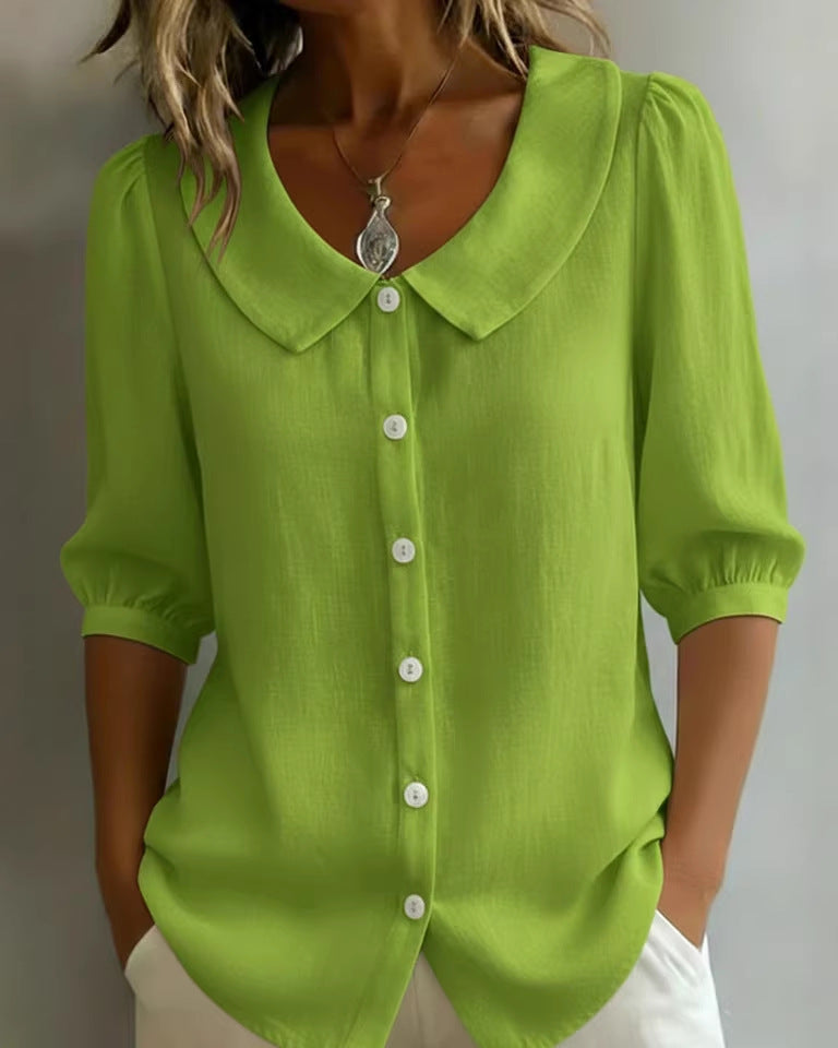 Women's Loose Short-Sleeve Blouse – Red
