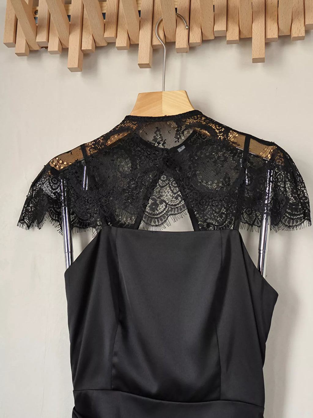 Women's Satin Mini Dress with Lace Cape