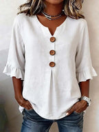 Marit Ruffle Sleeve V Neck Blouse in White by Aurelia Sun