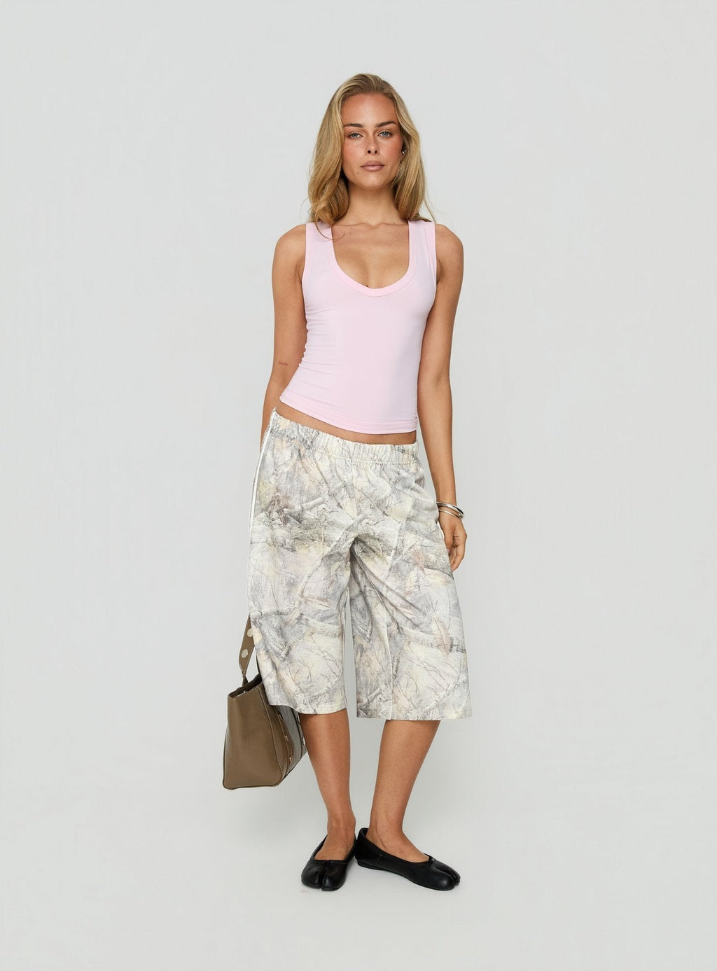 Longline Drawstring Sweat Shorts – Green Camo